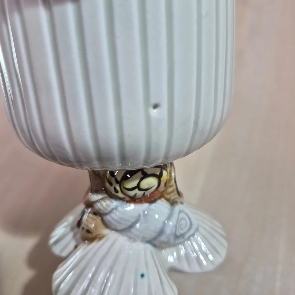 Vintage 1975 Fitz and Floyd Seashell Pedestal Goblet‎ White Ribbed Ceramic Japan